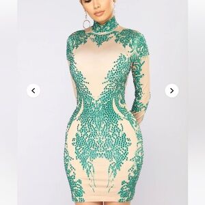 Fashion Nova Green and Nude Long Sleeve Dressing